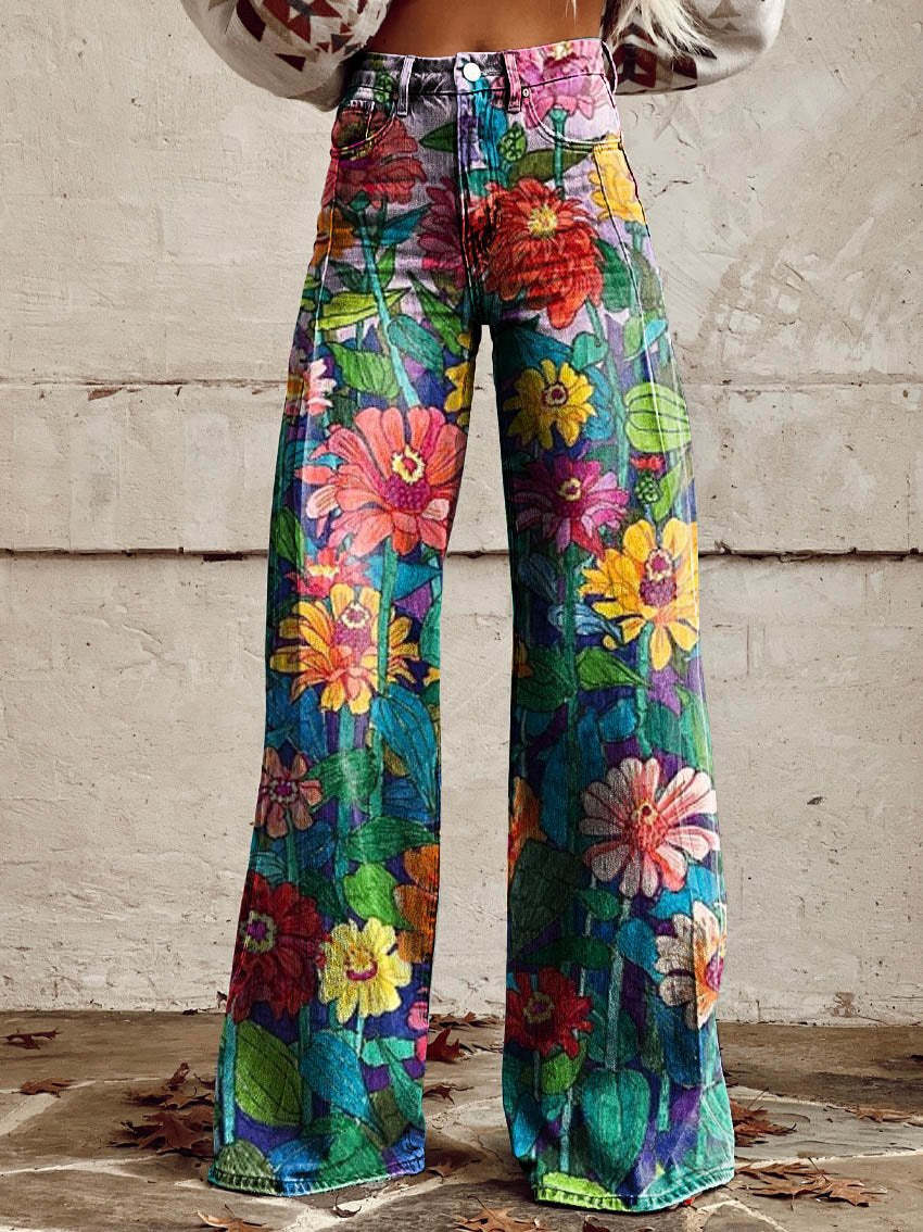 Valéria | Pantalon large à motifs floraux multicolores vintage