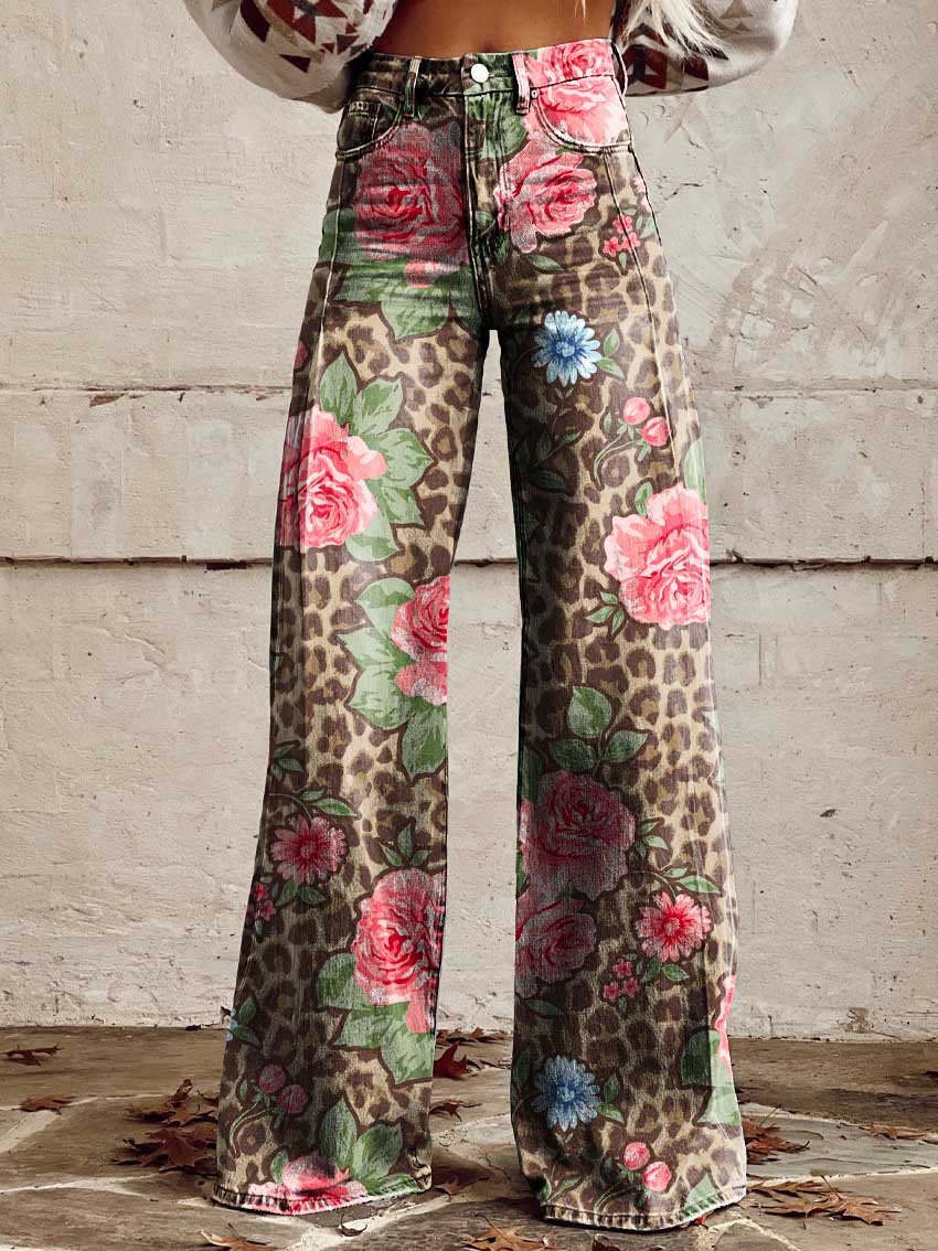 Séraphine | Pantalon large imprimé léopard et fleurs