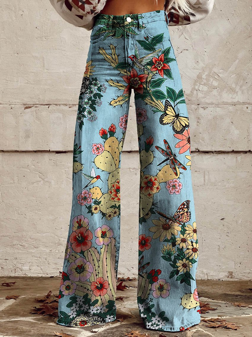 Isadora | Pantalon large imprimé botanique exotique