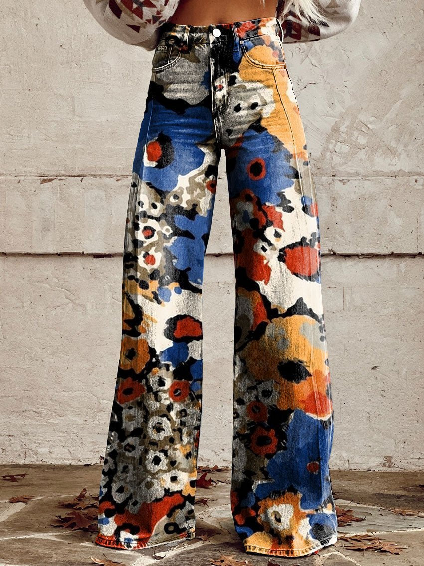 Isaline | Pantalon large à imprimé artistique floral