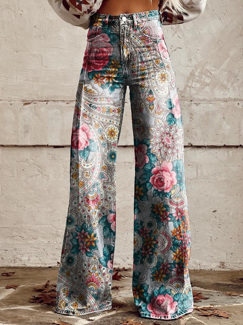 Nina | Pantalon large imprimé floral bohème