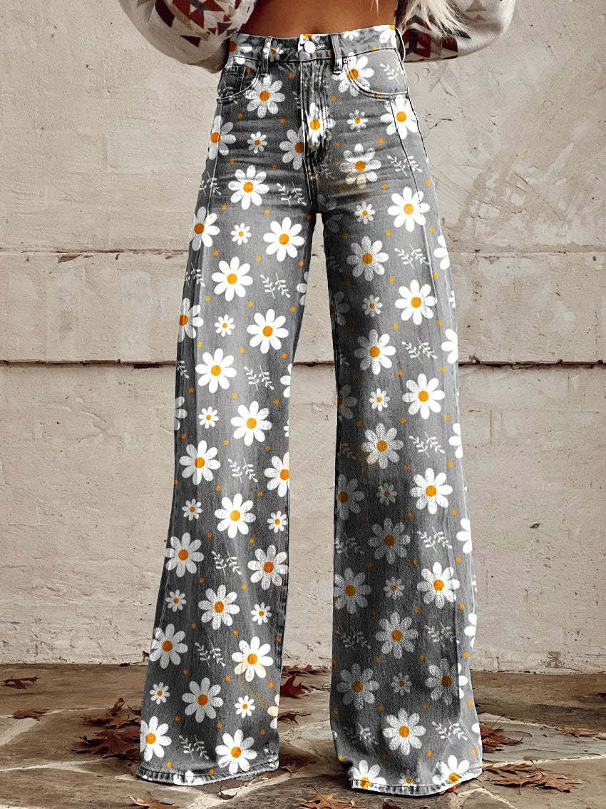 Maëlys | Pantalon large à motif marguerites