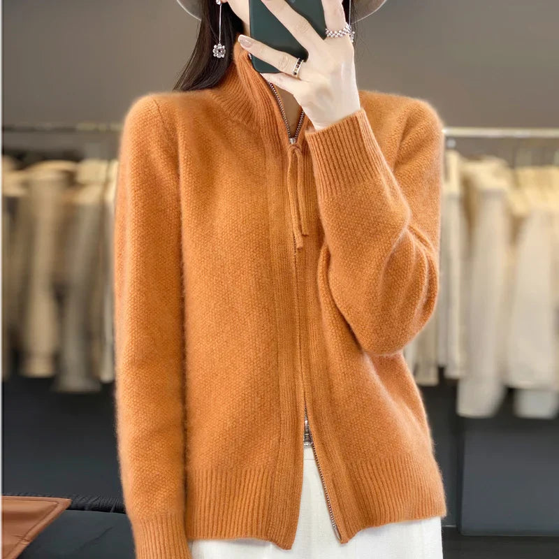 DÉSIRÉE™ | CARDIGAN EN LAINE À DOUBLE FERMETURE ÉCLAIR