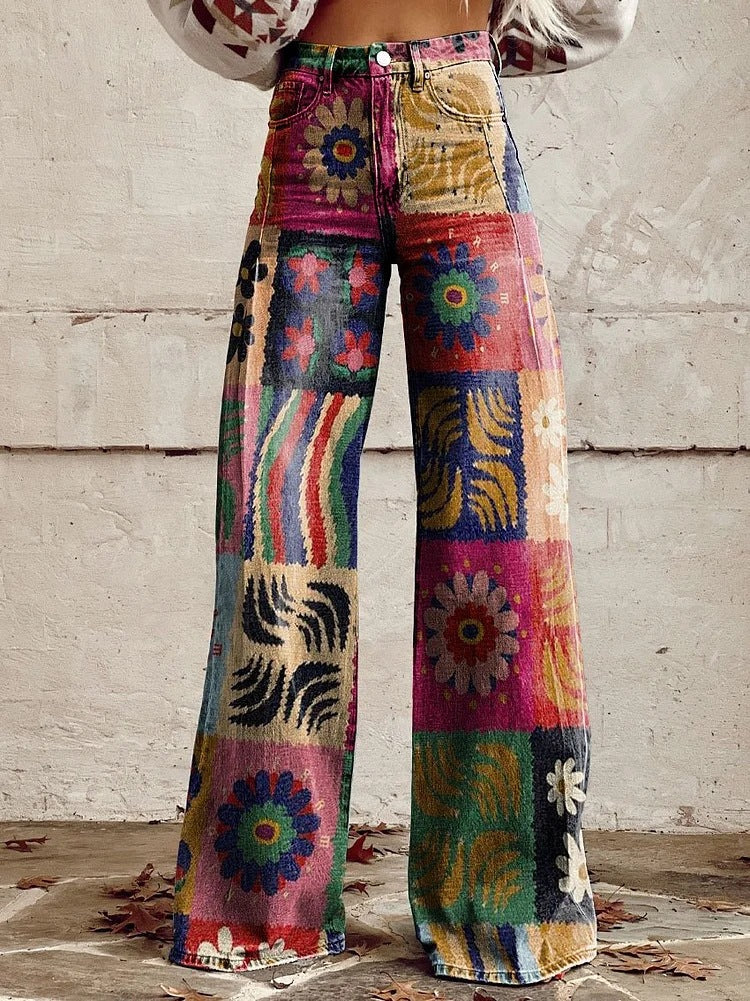 Clémence - Pantalon large à motifs patchwork